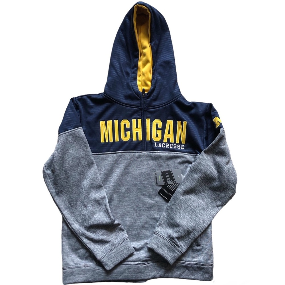 Michigan Wolverines 1/4 Zip Hoodie Youth L 16-18 Sweatshirt Lacrosse Go Blue